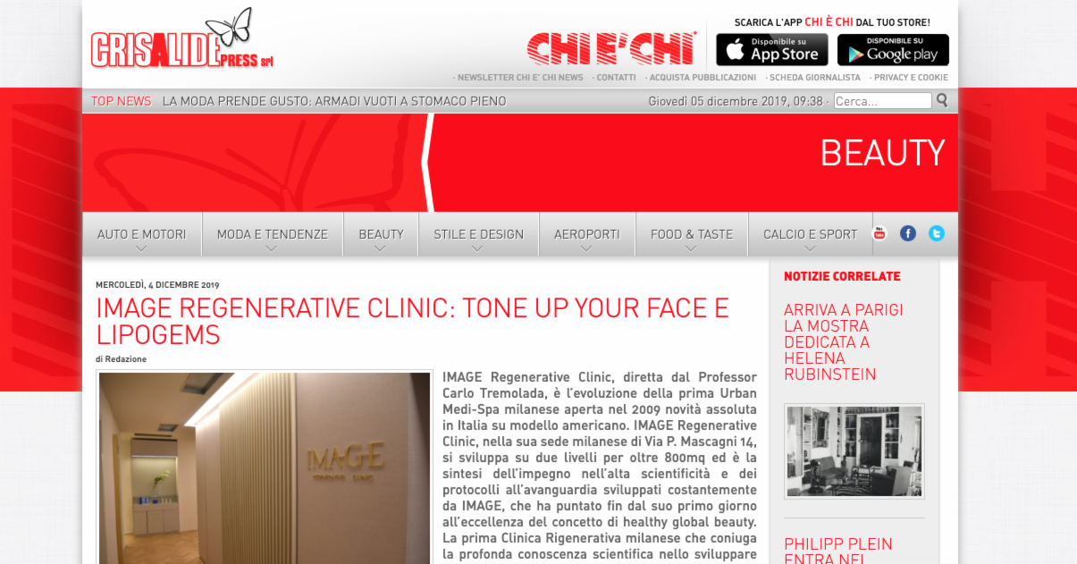 Crisalide Press - Image Regenerative Clinic: Tone Up Your Face and Lipogems - December 4, 2019