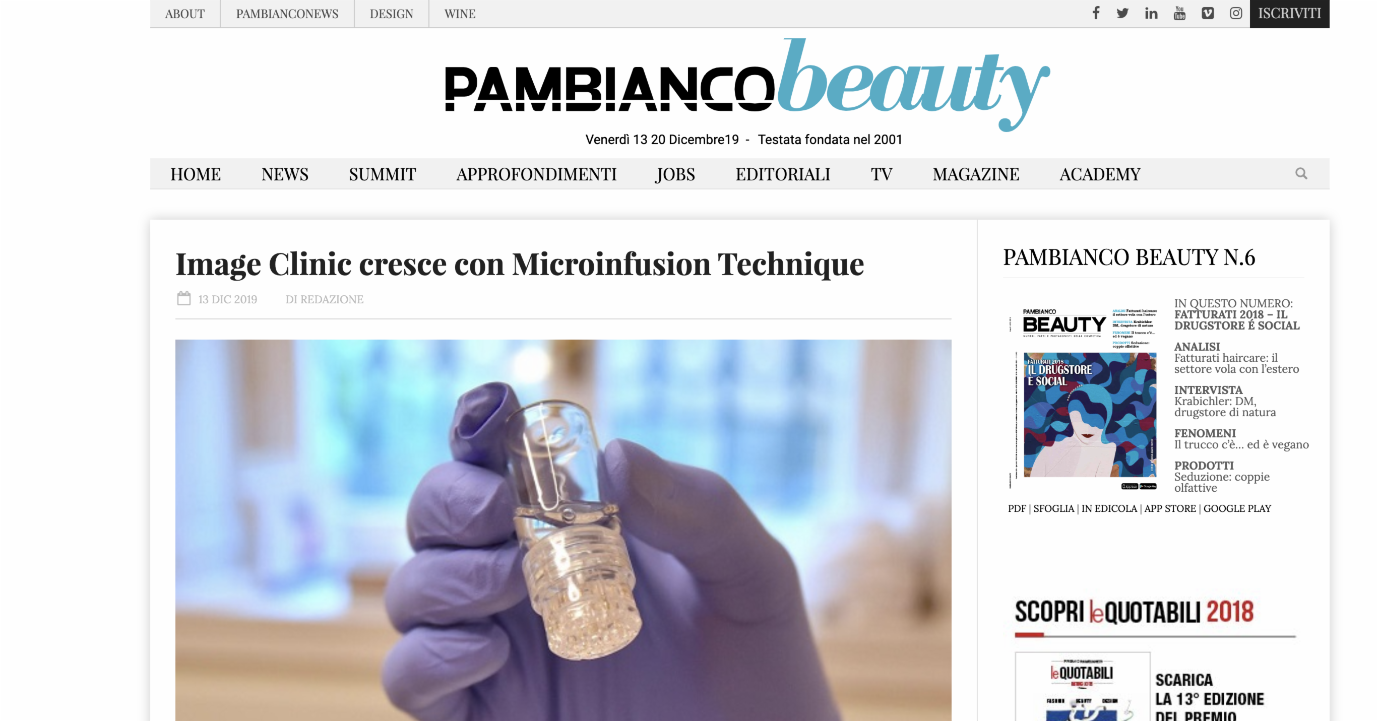 Pambianco Beauty - Image Clinic Grows with Microinfusion Technique - December 13, 2019